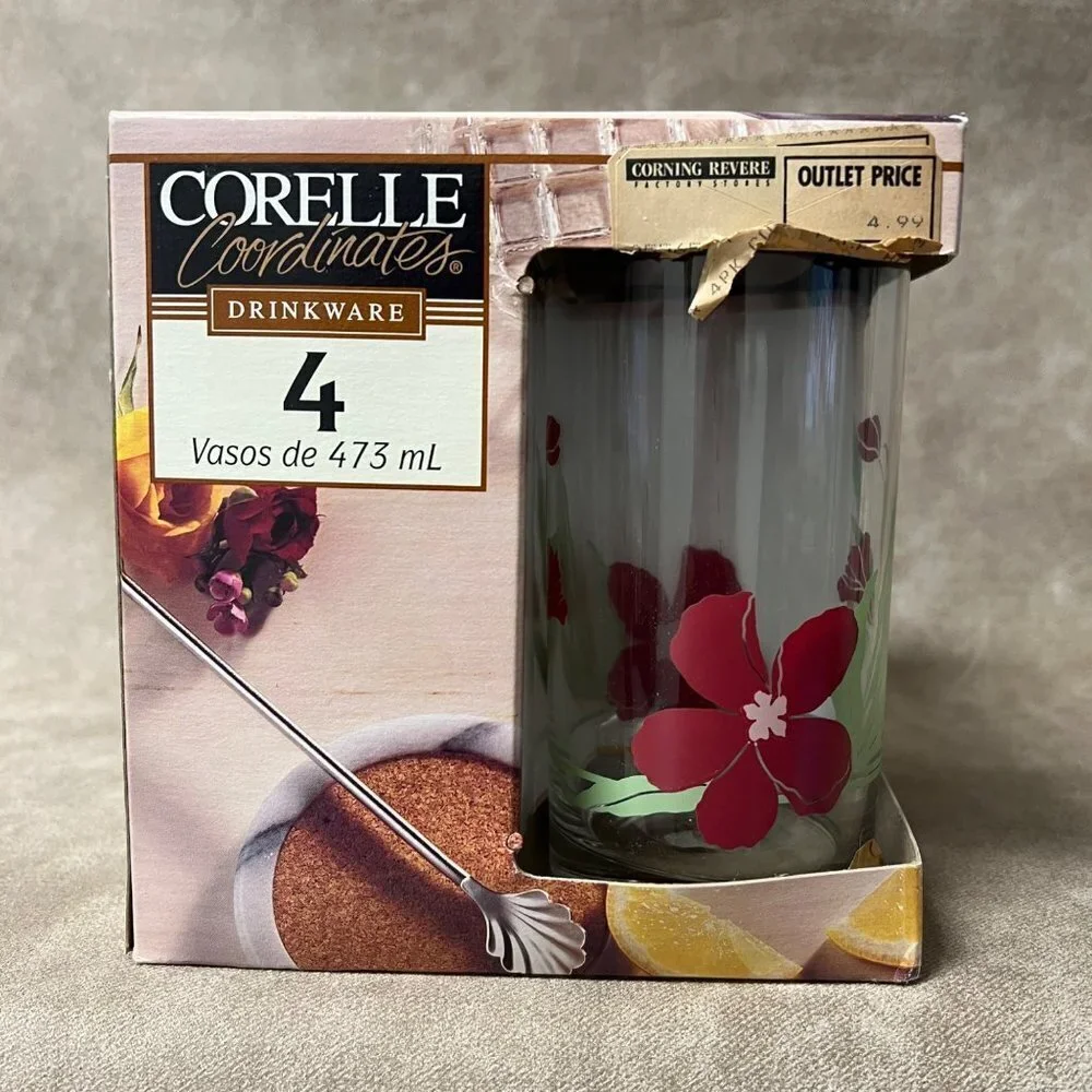 NEW 4 Corelle Pacific Bloom 16-oz Cooler GLASSES Weighted Bottom Drinkware